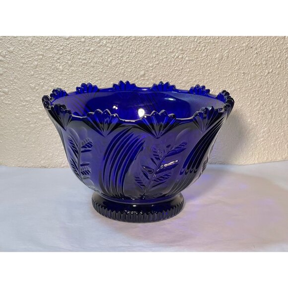 Rare Vintage Large Poland Crystallina Cobalt Blue Glass Footed Fruit Bowl, 9" Di - Picture 7 of 9